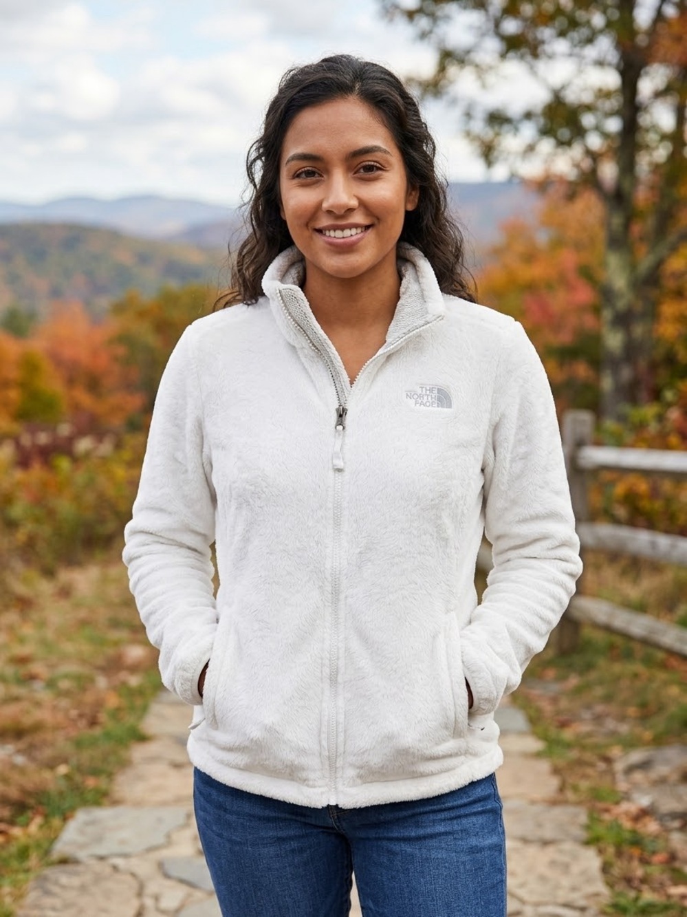 The North Face Women’s White Fleece Jacket Full Zip Collared Pockets Sz M